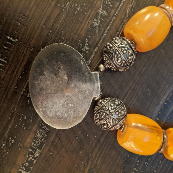 Vintage Amber Resin Wood Beaded Statement Necklace Boho Tribal Jewelry Chunky - Picture 6 of 6